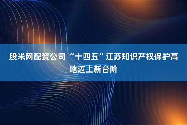 股米网配资公司 “十四五”江苏知识产权保护高地迈上新台阶